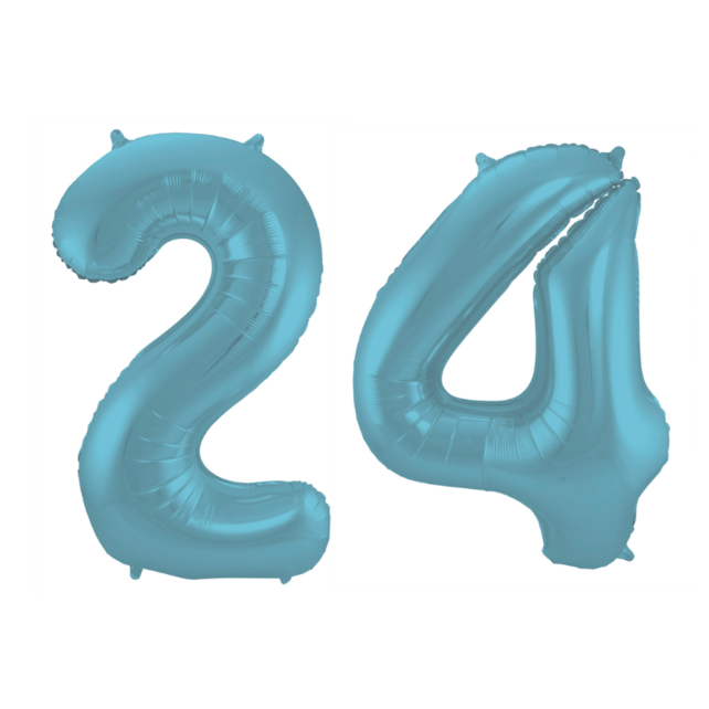 Folieballon 24 jaar metallic pastel blauw mat 86cm