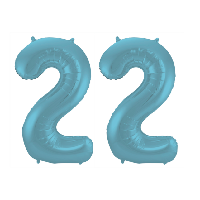 Folieballon 22 jaar metallic pastel blauw mat 86cm
