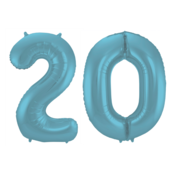 Folieballon 20 jaar metallic pastel blauw mat 86cm