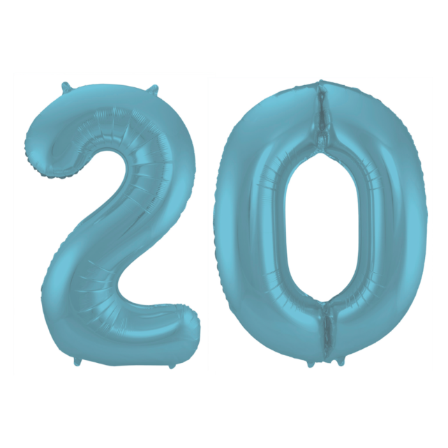 Folieballon 20 jaar metallic pastel blauw mat 86cm