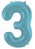 Folieballon 3 jaar metallic pastel blauw mat 86cm