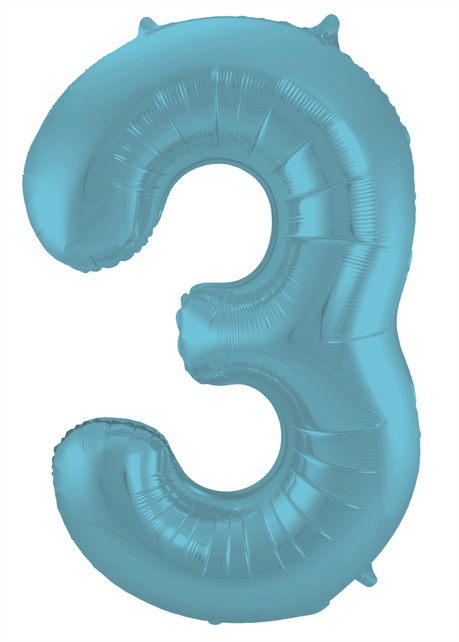 Folieballon 3 jaar metallic pastel blauw mat 86cm