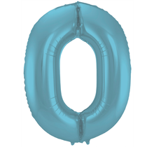 Folieballon cijfer 0 metallic pastel blauw mat 86cm