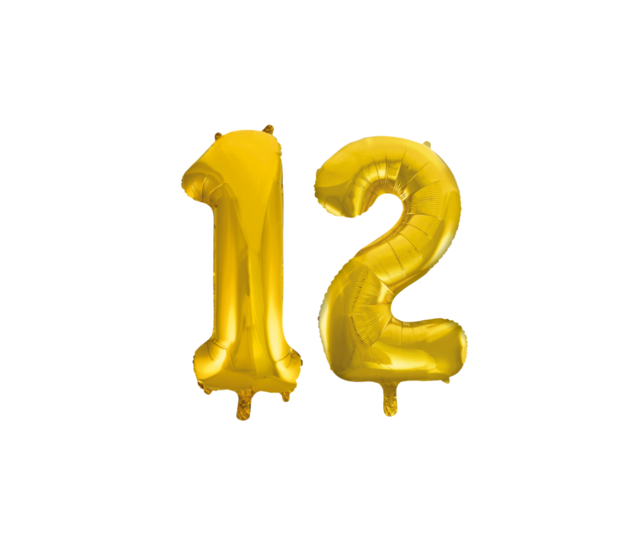 Folieballon 12 jaar Goud 66cm