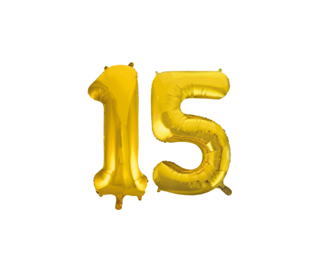Folieballon 15 jaar Goud 66cm Folieballon 15 jaar Goud 66cm