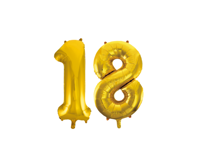 Folieballon 18 jaar Goud 66cm Folieballon 18 jaar Goud 66cm