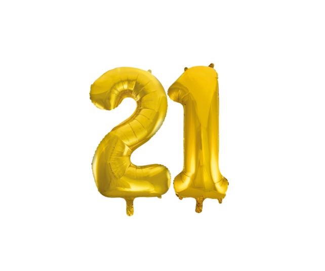 Folieballon 21 jaar Goud 66cm