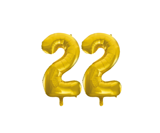 Folieballon 22 jaar Goud 66cm Folieballon 22 jaar Goud 66cm
