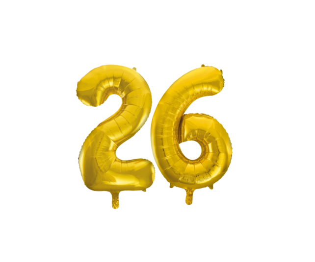 Folieballon 26 jaar Goud 66cm