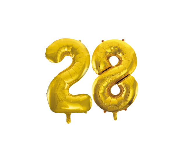 Folieballon 28 jaar Goud 66cm Folieballon 28 jaar Goud 66cm