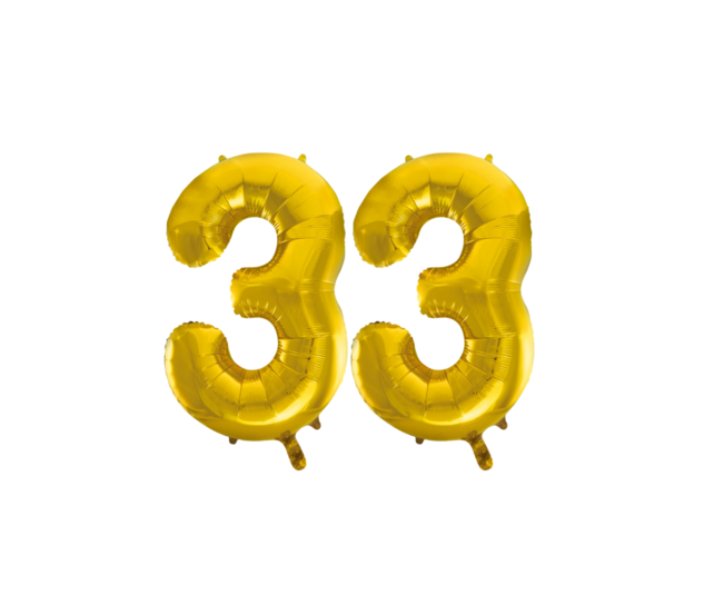 Folieballon 33 jaar Goud 66cm