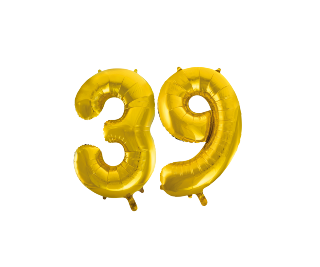Folieballon 39 jaar Goud 66cm