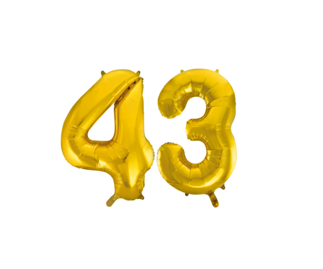 Folieballon 43 jaar Goud 66cm Folieballon 43 jaar Goud 66cm