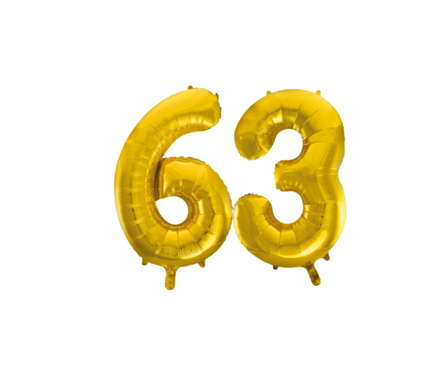 Folieballon 63 jaar Goud 66cm