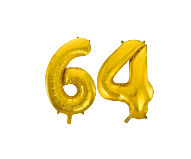 Folieballon 64 jaar Goud 66cm