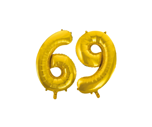 Folieballon 69 jaar Goud 66cm