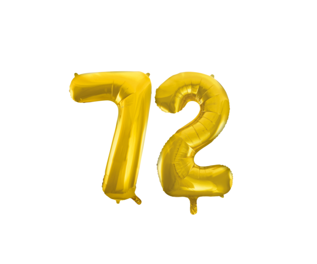 Folieballon 72 jaar Goud 66cm