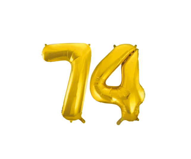 Folieballon 74 jaar Goud 66cm
