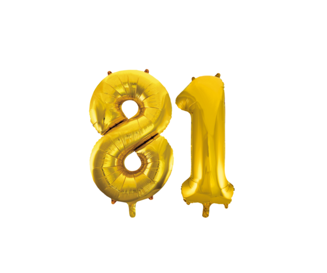 Folieballon 81 jaar Goud 66cm