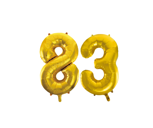 Folieballon 83 jaar Goud 66cm Folieballon 83 jaar Goud 66cm