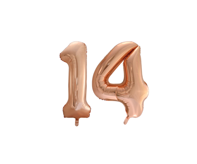 Folieballon 14 jaar Rose Goud 66cm