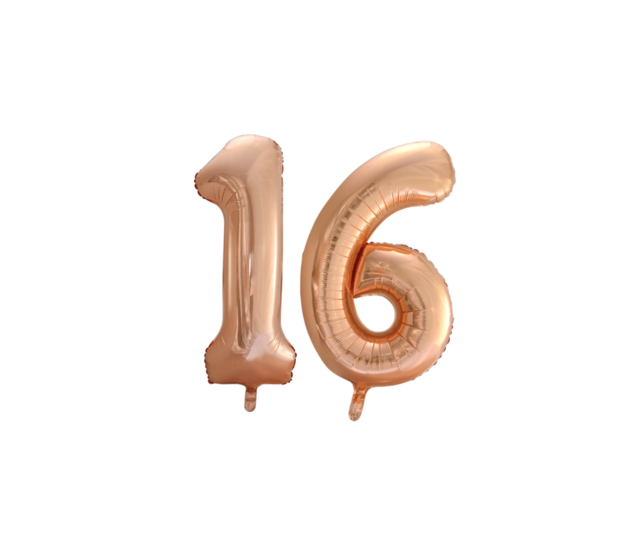 Folieballon 16 jaar Rose Goud 66cm