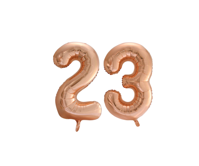 Folieballon 23 jaar Rose Goud 66cm