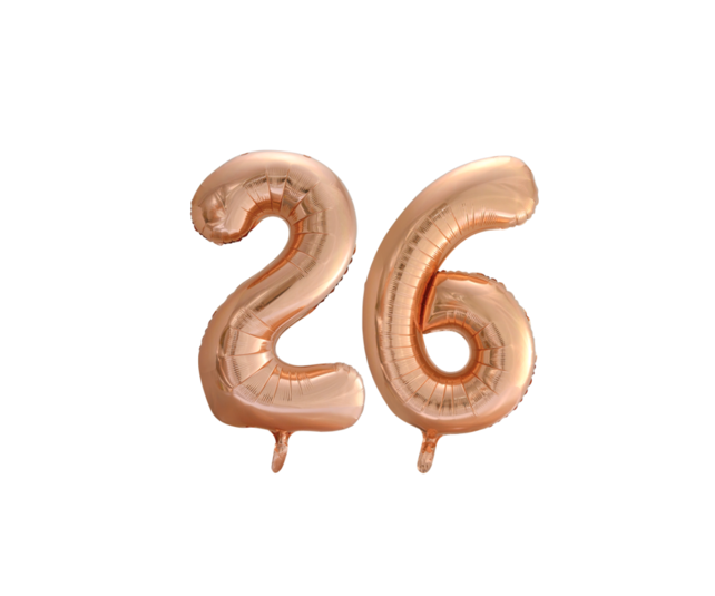 Folieballon 26 jaar Rose Goud 66cm