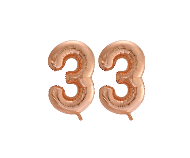 Folieballon 33 jaar Rose Goud 66cm