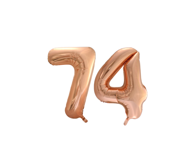 Folieballon 74 jaar Rose Goud 66cm