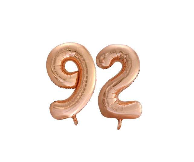 Folieballon 92 jaar Rose Goud 66cm