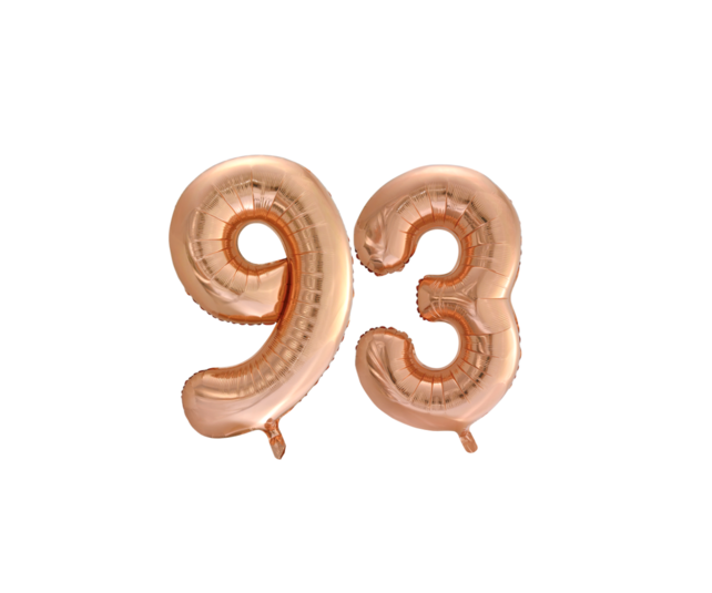 Folieballon 93 jaar Rose Goud 66cm