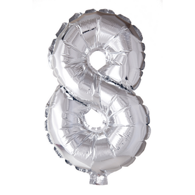 Folieballon 8 jaar Zilver 66cm