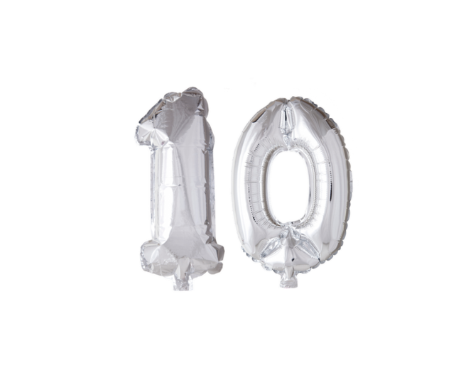 Folieballon 10 jaar Zilver 66cm