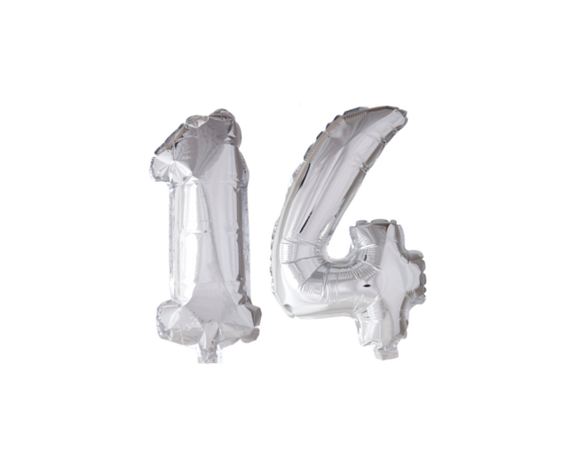 Folieballon 14 jaar Zilver 66cm