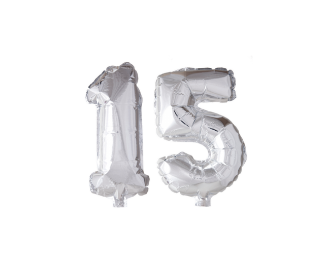 Folieballon 15 jaar Zilver 66cm