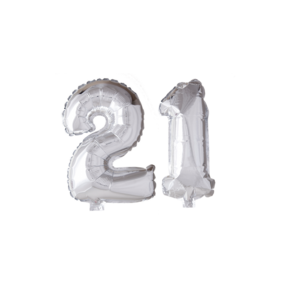 Folieballon 21 jaar Zilver 66cm