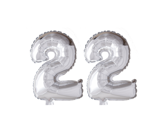 Folieballon 22 jaar Zilver 66cm