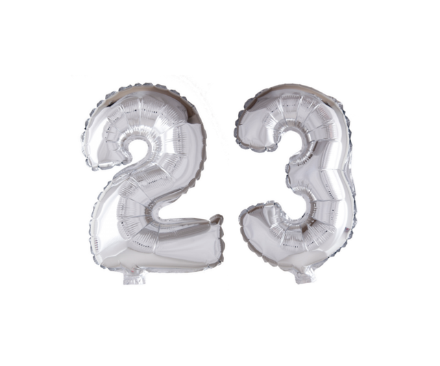 Folieballon 23 jaar Zilver 66cm