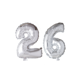 Folieballon 26 jaar Zilver 66cm