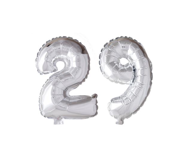 Folieballon 29 jaar Zilver 66cm