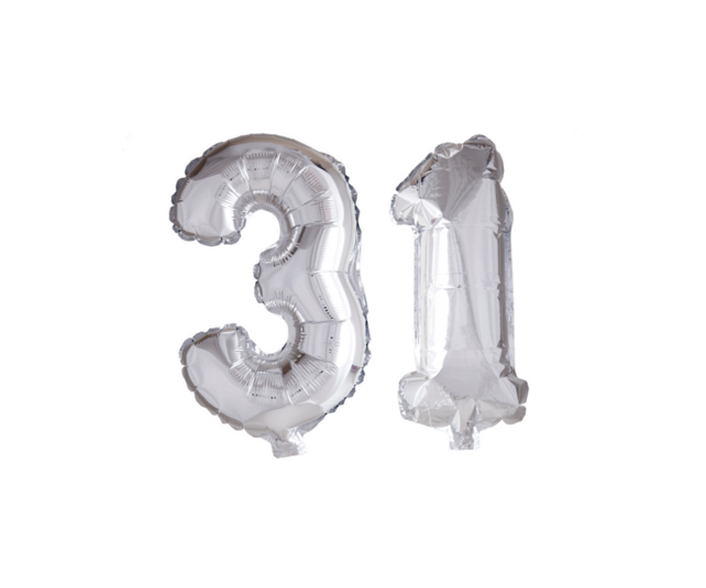 Folieballon 31 jaar Zilver 66cm