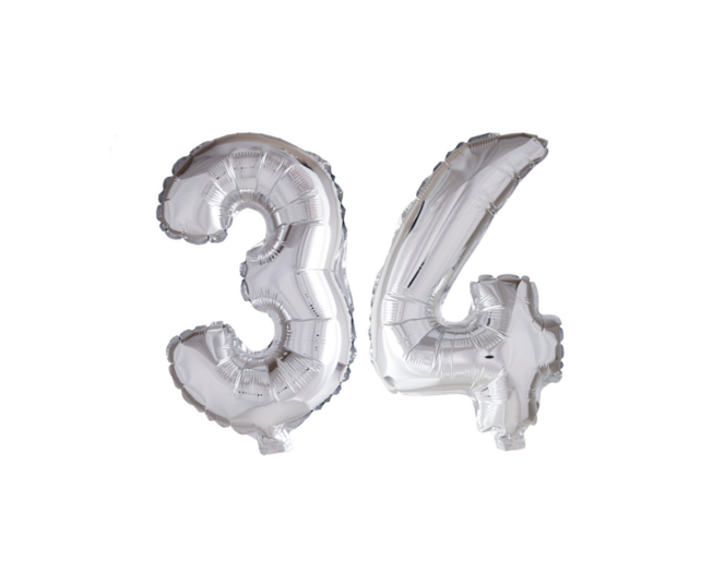 Folieballon 34 jaar Zilver 66cm