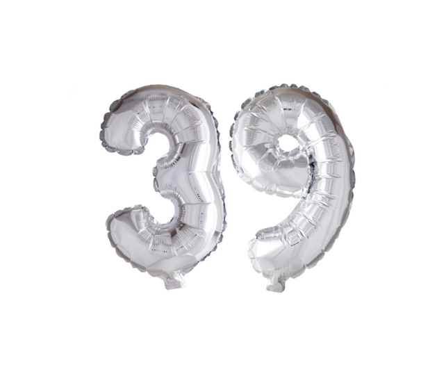 Folieballon 39 jaar Zilver 66cm