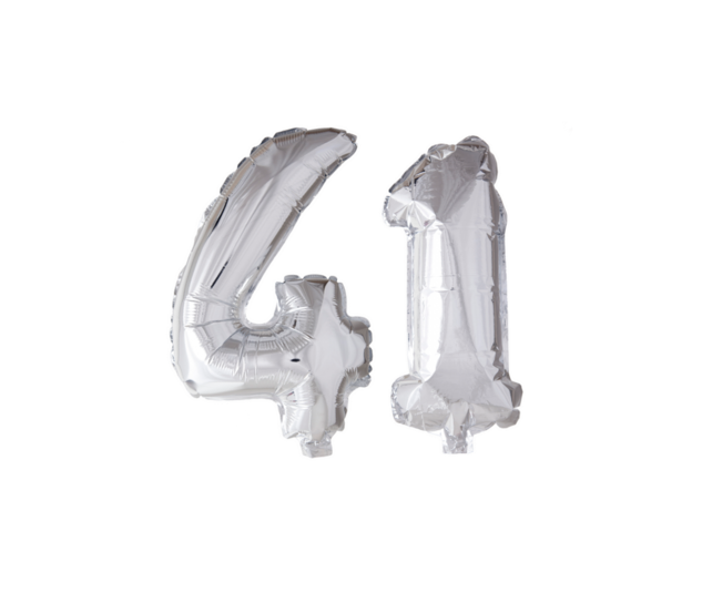 Folieballon 41 jaar Zilver 66cm