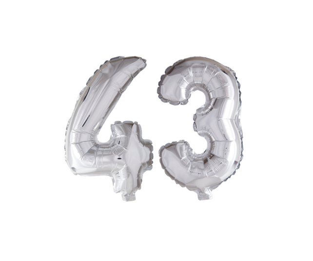 Folieballon 43 jaar Zilver 66cm