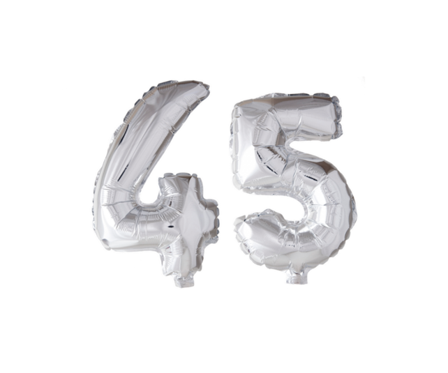 Folieballon 45 jaar Zilver 66cm