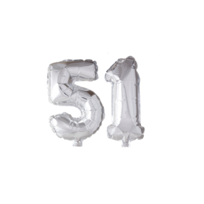 Folieballon 51 jaar Zilver 66cm