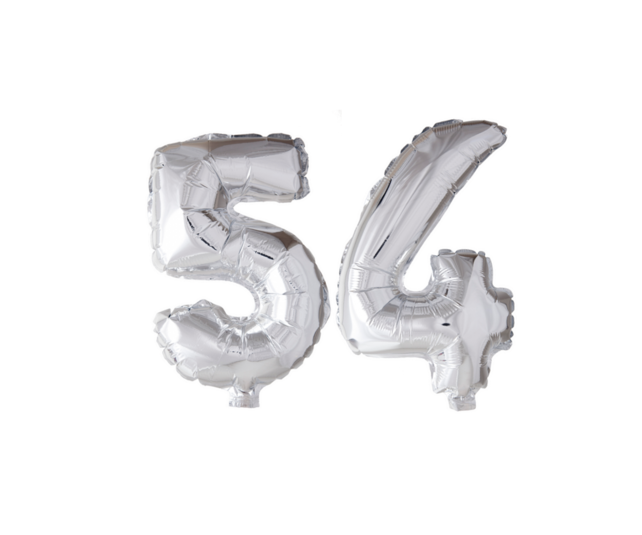 Folieballon 54 jaar Zilver 66cm
