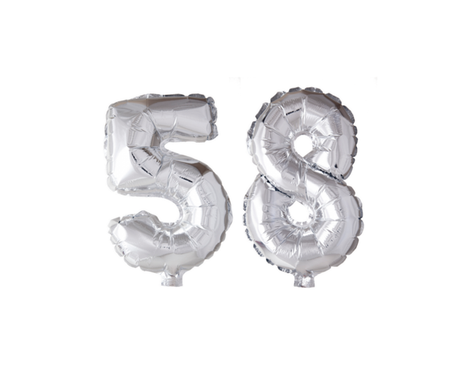 Folieballon 58 jaar Zilver 66cm